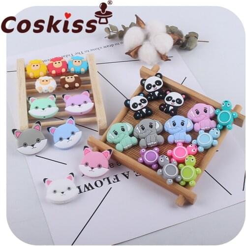 Coskiss 5pcs Silicone Teethers Mini Elephant Beads DIY Baby Teething Pacifier Chain Toy Cartoon Animal Jewelry Beads BPA Free