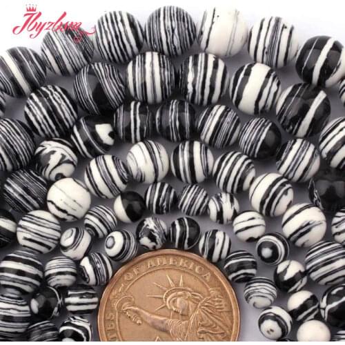 6,8,10,12mm Round Bnaded White Black Manmade Malachite Stone Beads For DIY Necklace Bracelets Jewelry Making 15" Free Shipping