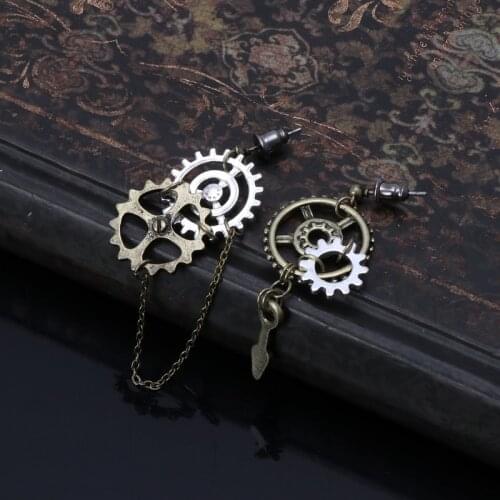 83XC Women Steampunk Antique Women Gear Pendant Dangle Long Hook Earring Club Jewelry