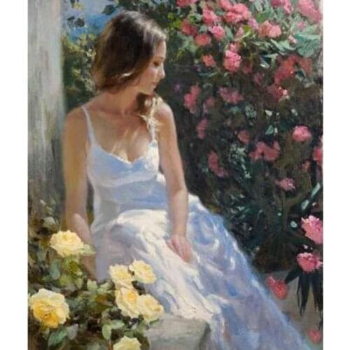 5D DIY Diamond Painting Figure Painting Beauty White Dress Picture Square Round Diamond Cross Stitch Home Decoration WG2878