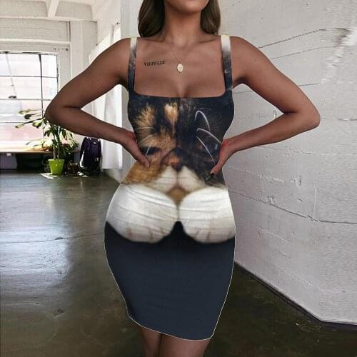 Giyu Brand Animal Dresses Women Cat 3d Print Cool Bodycon Dress Harajuku Ladies Dresses Womens Clothing Plus Size Vintage