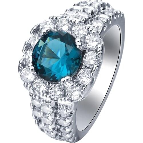 Hainon Luxury Blue Zircon Crystal Fashion Silver Color Crystal Jewelry Wedding Rings Charming Jewelery Women Bijoux Distribution