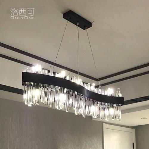 Black crystal chandelier rectangular S-shaped lamp post modern creative personality partition bar restaurant chandelier