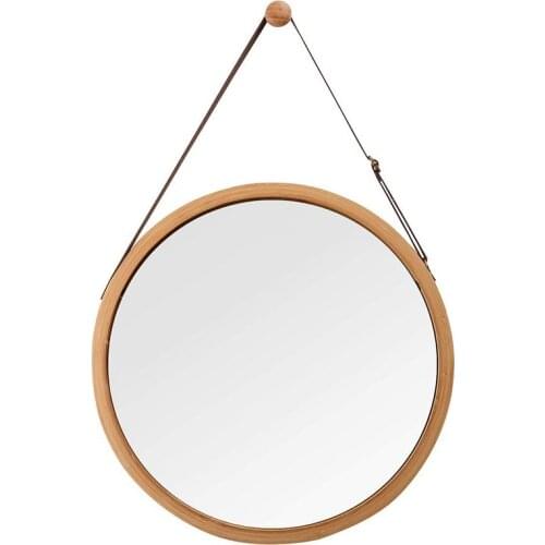JFBL Hot Hanging Round Wall Mirror in Bathroom & Bedroom - Solid Bamboo Frame & Adjustable Leather Strap (Bamboo, 15 Inch)