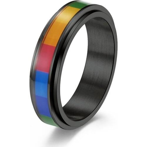 Hot Offers Black Colorful 18 K Golden Rainbow Rotatable Gay Unisex Rings For Male Female Fine Stainless Steel A Gift For A Guy