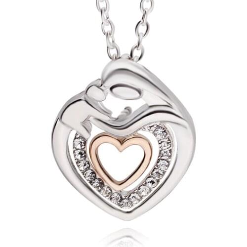 Choker Necklace Mothers Day Gift Mom And Baby Necklace Crystal Rhinestone Heart Pendant Necklace For Women Statement Jewelry
