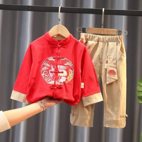 2021 Spring Toddler Baby Boys/Girls Clothes Set Tang costume Floral Print Long Sleeve Shirt+Pants 2pc kids Suit Clothes Newborn