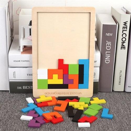 Colorful Tetris 3D Puzzle Wooden Tangram Math Toys Children Pre-School Magination Intellectual Educational Toy Kids Gifts
