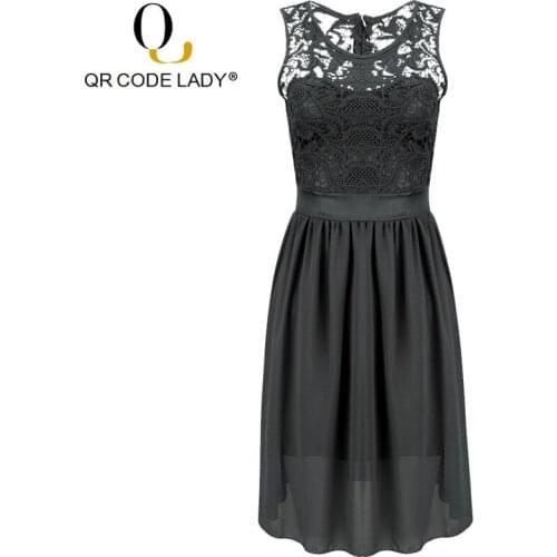 QR Sleeveless Summer Women Dress 2019 Casual Plus Size Slim Ball Gown Dress Elegant Sexy Hollow Out Lace Party Dresses Female