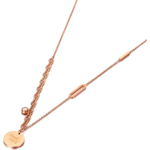 Trendy Goth Stainless Steel CZ Crystal Good Luck Pendant Necklaces Bohemia Chain Link Choker Necklace For Women N20061