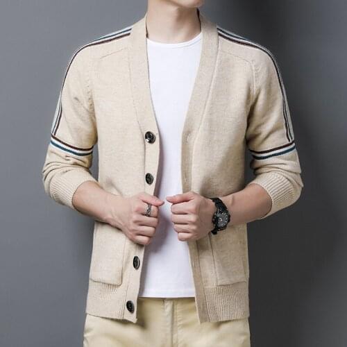 Autumn Brand Mens Cardigan Sweater Stripe Comfortable Warm Men Wool Blend Slim Sweater Male Wild Fashion Casual Sweaters