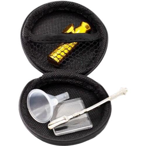 Snuff Set Glass Snuff Sniffer Snorter Dispenser + Glass Mat Pad + Plastic Funnel + Metal Snuff Spoon + Black Bag