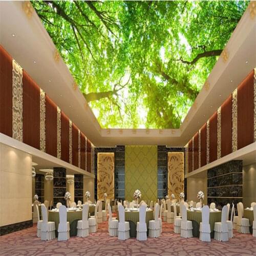 Customize 3d ceiling murals wallpaper Sunlight tree green 3d wallpaper for ceiling photowallpapers for living room 3d ceiling