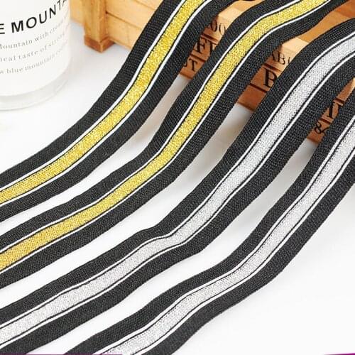 New 25mm 1M Gold Silver Stripe Elastic Bands Elastic Ribbon Clothing Bags Trousers Elastic Webbing Straps DIY Sewing Accessories