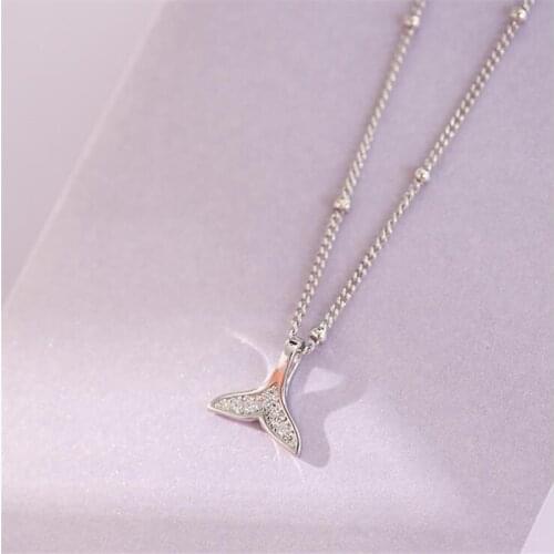New Fashion Exquisite Romantic Cute Mermaid 925 Sterling Silver Jewelry Bead Fish Tail Crystal Clavicla Chain Necklaces H560
