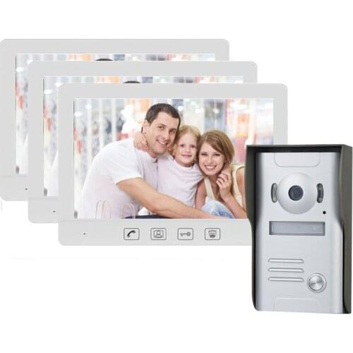 New Home Security 10.1" Wired Video Door Phone Intercom System Kits 3White Monitor+1Night Vision Outdoor Camera Support CCTV Cam