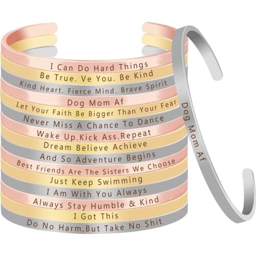 New Trendy Inspirational Hand Stamped Cuff Bangle Mantra Bracelet Men Women Fashion Charm Gift Always Stay Humble & Kind