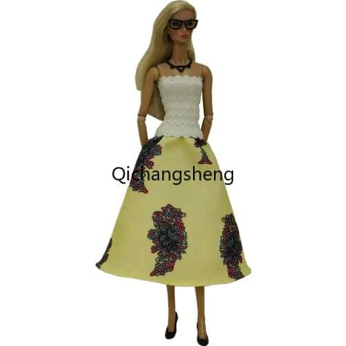 Fashion White Yellow Floral Princess Clothes For Barbie Doll Dress Outfits Off Shoulder Party Gown 1/6 BJD Accessories Kids Toys