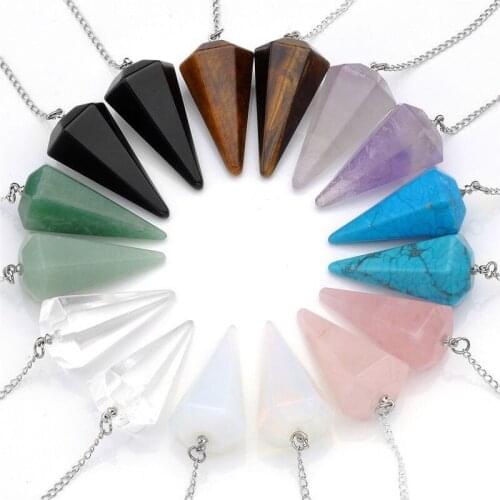 Wholesale Natural Stone Pendant Necklaces For Women Men Teens Classic Trendy Crystal Hexagonal Pendant Necklace Fashion Jewelry