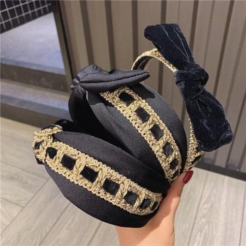 Autumn And Winter Velvet Bow Headband Gold Weave Hairbands Bezel Cross Knotted Hair Band Hoop Women Girls Hair Accessories