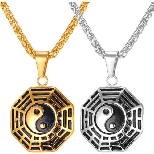 Kpop Eight Diagrams Necklace Pendant yellow Gold Color Stainless Steel Chinese Taoism Philosophy For 2016 Fashion Jewelry P268