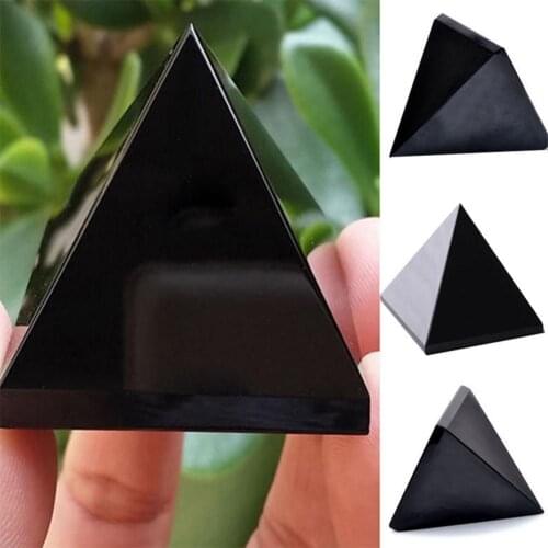 Living Room Natural Arrival Spirit Energy Black Obsidian Pyramid Crystal for Protection Healing Home Desk Decoration Fengshui