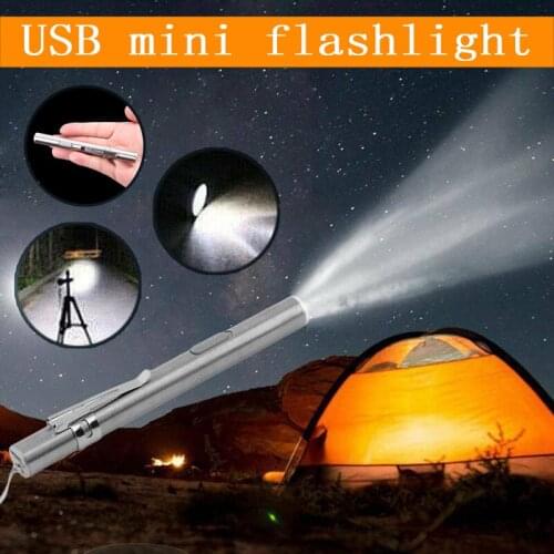 Mayitr 1pc Portable Mini Penlight Lamp Pocket LED Flashlight USB Rechargeable Flashlights For Outdoor Camping Lighting