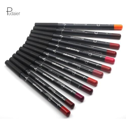 Pudaier 12 Colors Lip Liner Pencil Nude Matte Lipliner Moisturizing Waterproof Long Lasting Lipstick Liner Professional Makeup