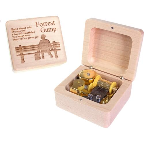 ROSIKING Handmade Wooden Forrest Gump Music Box Wood Carved Mechanism Musical Box Gift For Christmas Valentines day