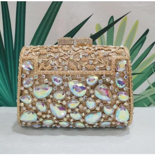 Gold Color AB Diamond Womans Luxury Evening Bags Crystal Ladies Prom Wedding Bridal Clutches Wallets Party Dinner Lady Handbags