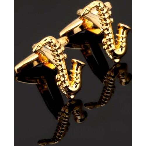 Luxury Gold Sax shirt cufflinks for mens gift Brand cuff buttons cuff link High Quality Music design abotoaduras Jewelry