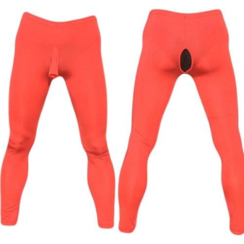 Sexy Men Skinny Sheer Cock Trunk Sheath Open Butt Leggings Low Rise Tight Sissy Under Pants Crossdressing Lingerie