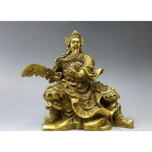 5" CHINESE PURE BRASS COPPER DRAGON GUAN GONG GUAN YU WARRIOR FIGURINE STATUE