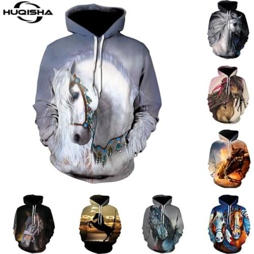New 3D Kids Boy Girl Unisex Child Hoodies Printed Sweatshirt White Horse Animal Pattern Pullover Fashion Casual Men Women Hoodie