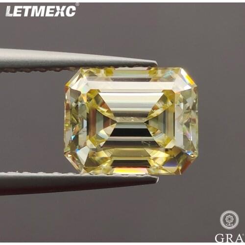 Letmexc Loose Emerald Cut Yellow Moissanite Gems Diamond Test Passed Gemstone For Custom Jewelry Making with GRA Certificate