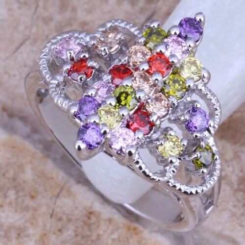 Astonishing Multicolor Silver Plated Fashion Ring Size 6 / 7 / 9 E066