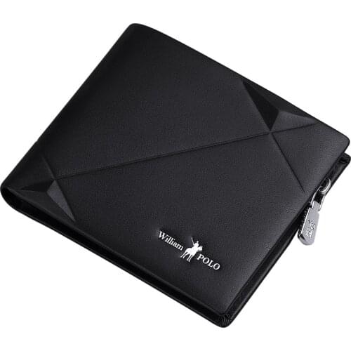 WilliamPolo Mens leather wallet with built-in zipper pocket and multi-card holder casual business wallet 191431p