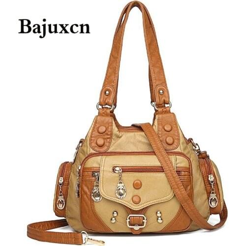 Female bag High Quality Washed Leather Handbag Ladies Daily Bag Gift Handbag Large Capacity Shoulder Bags Purse 2021 new Ladies