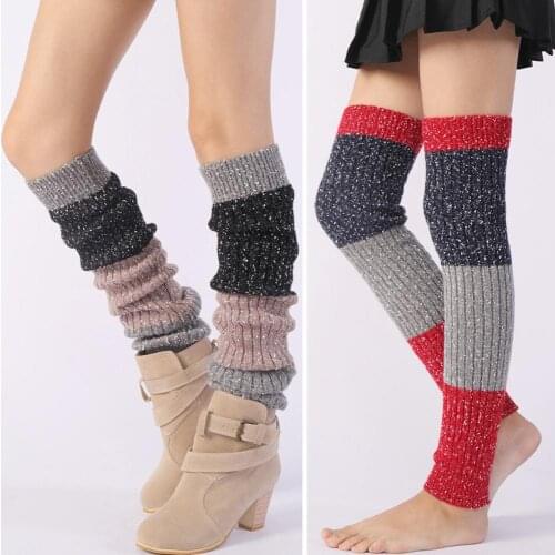 Womens Fall Winter Warm Colorful Wool Knit Leg Warmers Long Socks Fashion Dance Bright Thigh High Legwarmers Youga Sports