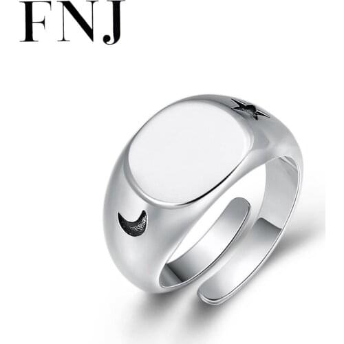 FNJ Moon Star Lover Rings 925 Silver Adjustable Size Open S925 Solid Silver Ring for Women Jewelry Men