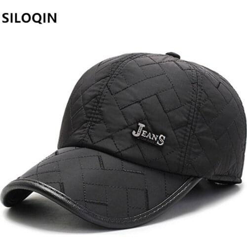 SILOQIN Winter Mens Thick Warm Earmuffs Hats Thermal Baseball Cap Snapback Cap New Adjustable Size Men Bone Casual Sports Caps