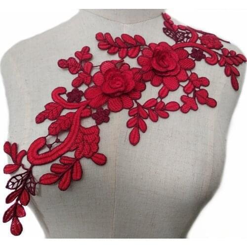 1 PC 3D Red Embroidered Floral Lace Neckline Neck Collar Scrapbooking Trim Clothes Sewing Applique Embroidery edge CL858