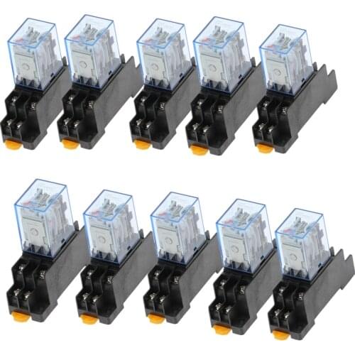 10set/lot general purpose relay MY2 DPDT 8 pins MY2NJ relais 12V 24V 36V 110V 220V 380V relay switch with PCB Socket DC/AC