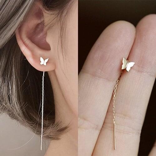 2020 Fashion Hanging Women Earrings Long Tassel Butterfly Drop Earrings Silver Color Summer Jewelry Girls Party Gift