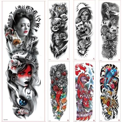 Large Arm Sleeve Tattoo Rose Sternum Clock Waterproof Temporary Tattoo Sticker Red Beauty Girl Full Fox Flower Tatoo Women