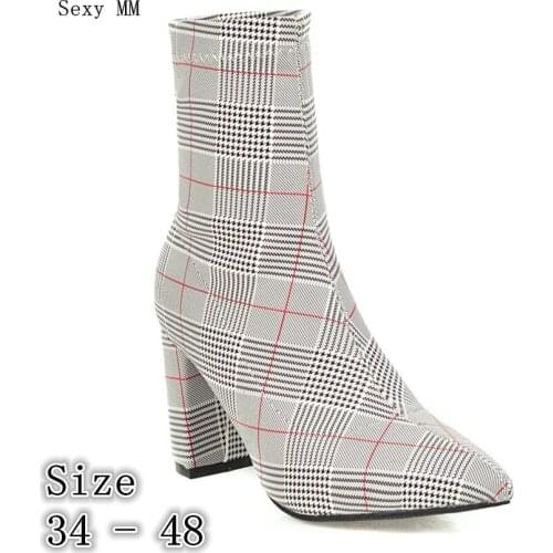 Spring Autumn Women Ankle Boots Square High Heel Shoes Woman Short Boots Plus Size 34 - 40 41 42 43 44 45 46 47 48