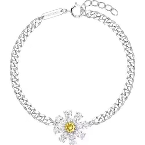 S925 Silver Luxury Zircon High Quality Original 1:1 Small Flower Bracelet Small and Simple Daisy Womens Wedding Party Jewelry