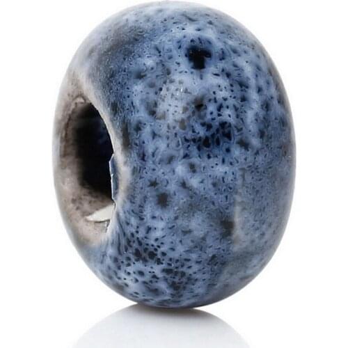 DoreenBeads European Style Charm Ceramics Beads Round Deep blue About 15mm( 5/8") Dia, Hole: Approx 5.2mm-5.7mm, 2 PCs