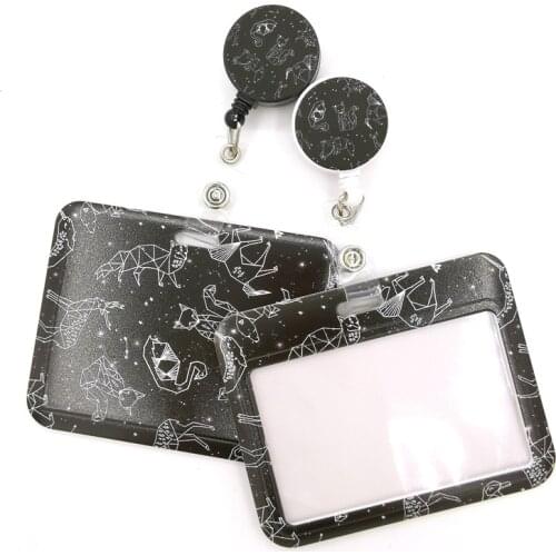 Starry Sky Animals Constellation Cute Card Cover Clip Lanyard Retractable Student Nurse Badge ID Card Badge Holder accessories