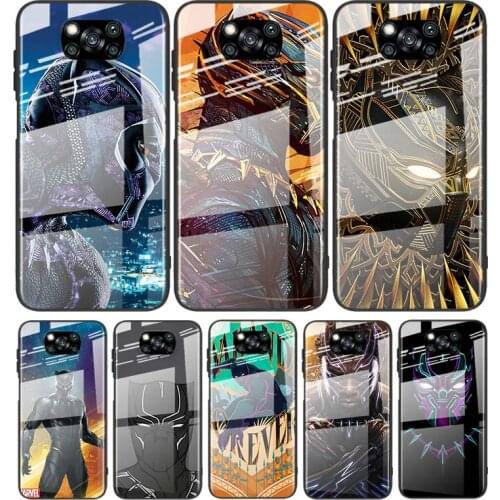 Tempered Glass Cover Luxury Marvel Avengers Black Panther For Xiaomi POCO F3 F2 X3 NFC X2 M2 Pro Shockproof Shell Phone Case